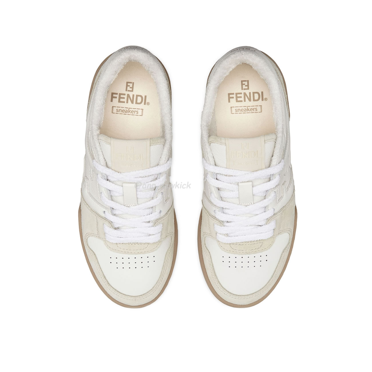 Fendi Match Cream Black White Suede And Leather Low Top Sneakers (4) - newkick.app